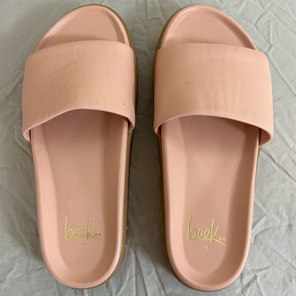 Beek Leather Platform Slides Pink Sandals Size 7 - Picture 1 of 6